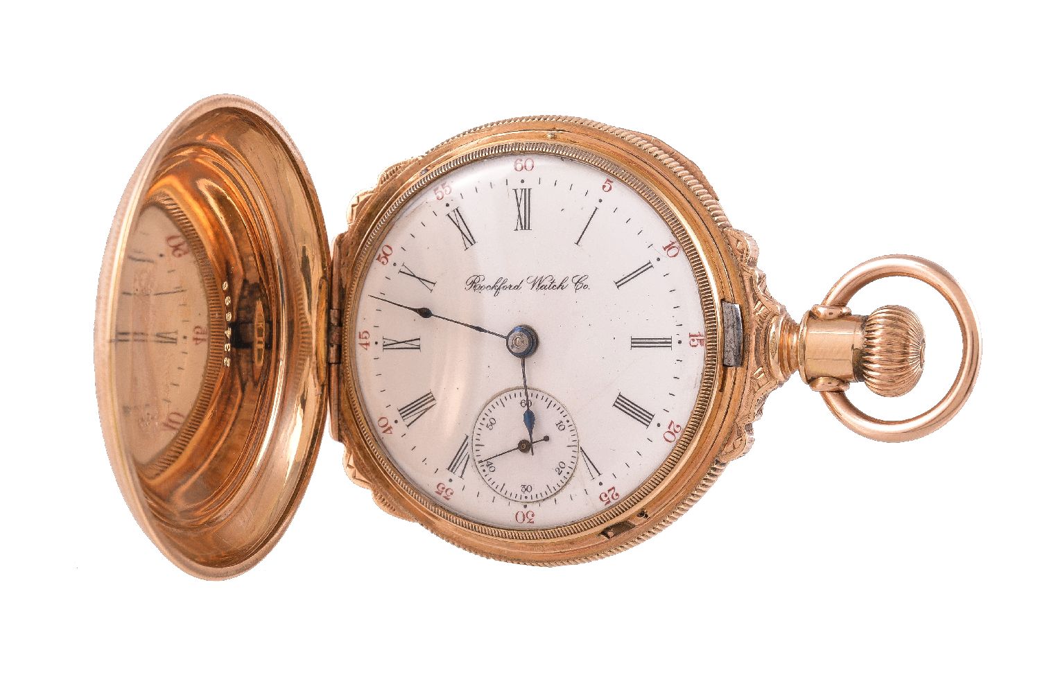 Rockford Watch Co., Gold plated full hunter keyless wind pocket watch