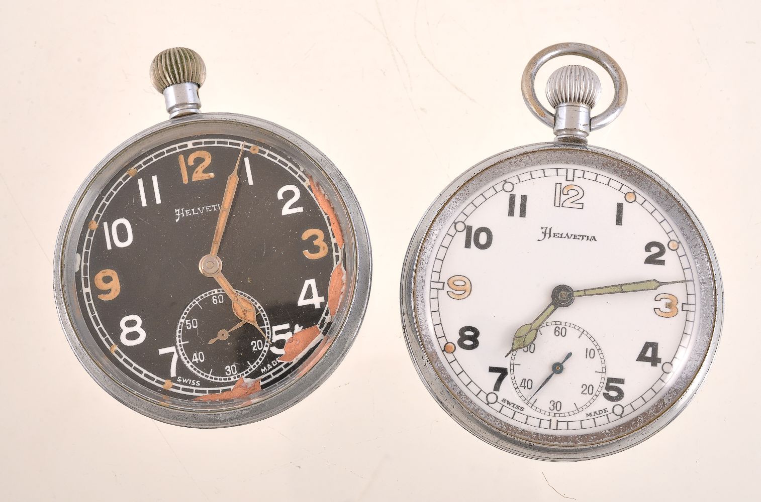 Helvetia,Base metal open face keyless wind military pocket watch