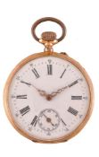 Unsigned,Gold keyless wind open face pocket watch