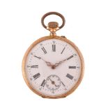 Unsigned,Gold keyless wind open face pocket watch