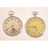 Unsigned,Silver plated open face keyless wind pocket watch