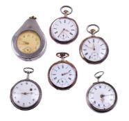 A collection of six pocket watches