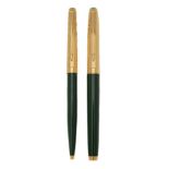 Parker, 75 Custom, a green laque fountain pen and ballpoint pen