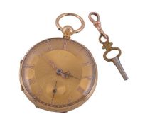 Unsigned,18 carat gold open face pocket watch