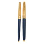 Parker, 75 Custom, a blue laque fountain pen and ballpoint pen