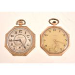 John C. Diggins, Hamilton,Gold plated open face keyless wind octagonal pocket watch