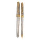 Parker, Sonnet Fougere, a silver roller ball pen and propelling pencil