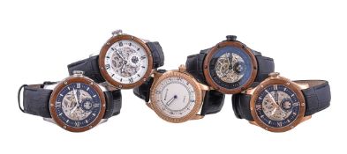 A collection of five Heritor wrist watches