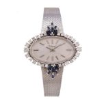 A lady's 18 carat white gold, diamond and sapphire bracelet watch