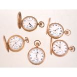 A collection of four gold pated full hunter keyless wind pocket watches