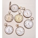 A collection of seven silver pocket watches