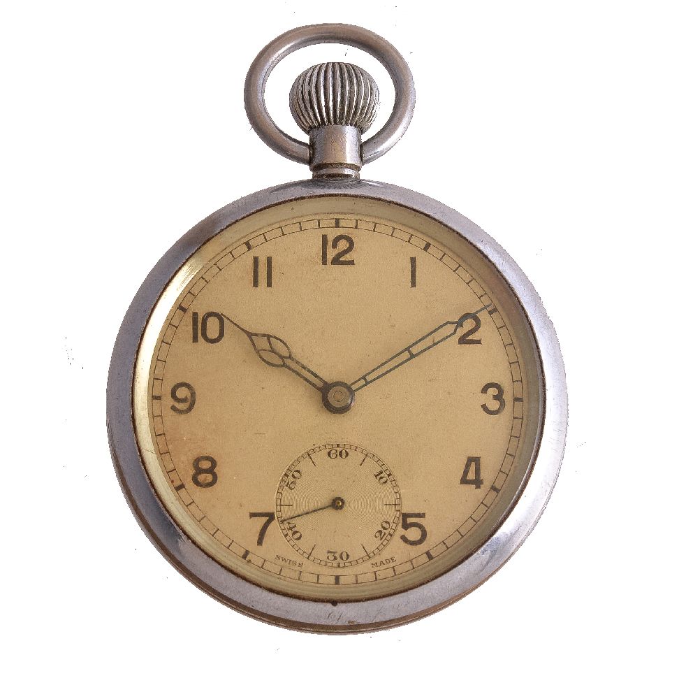 Unsigned,Military open face keyless wind pocket watch