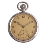 Unsigned,Military open face keyless wind pocket watch