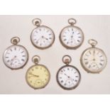 A collection of six silver open face pocket watches