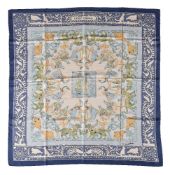 Hermès, Early America, a blue silk scarf