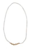 A cultured pearl and diamond necklace