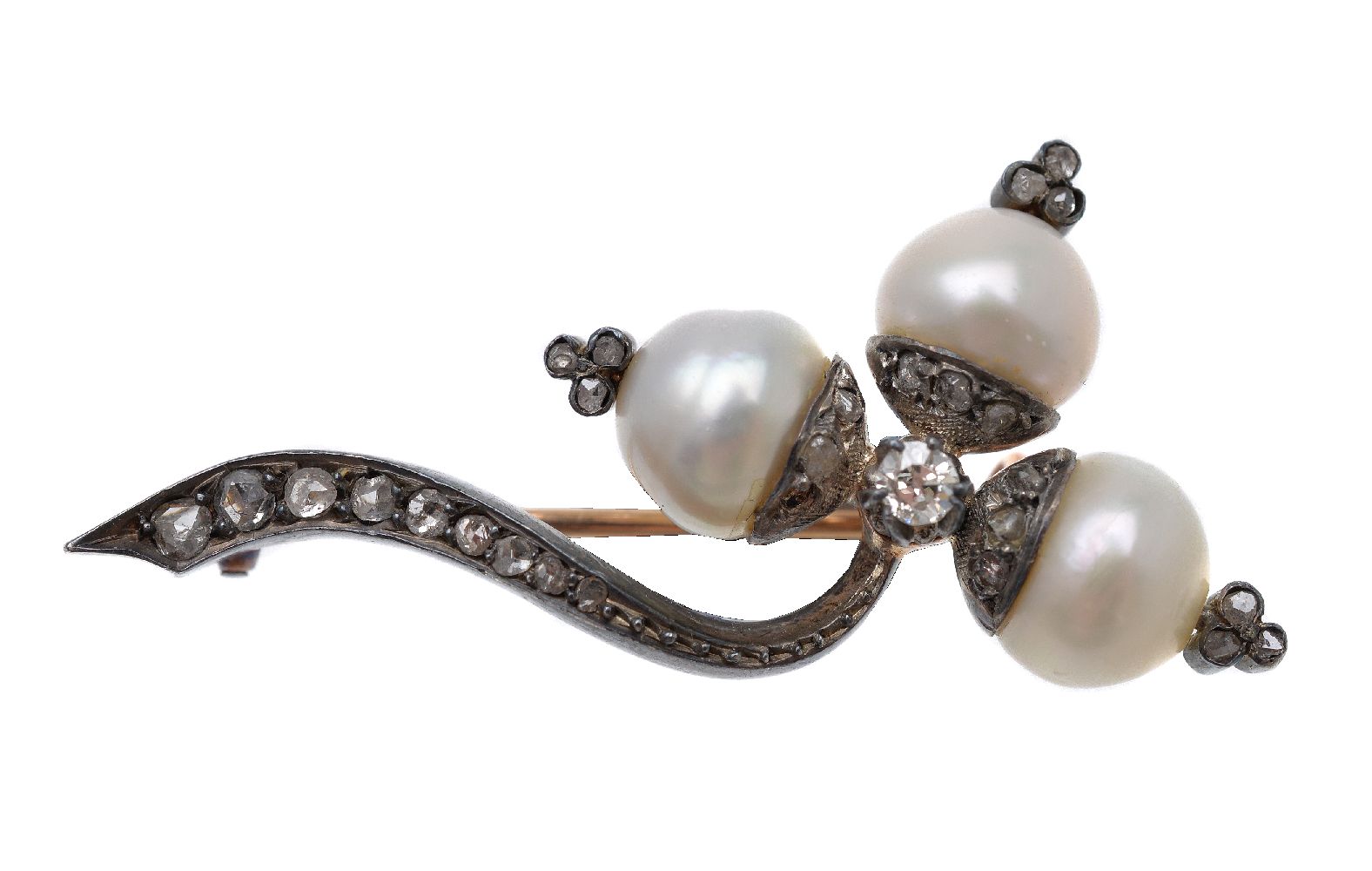 A cultured pearl and diamond brooch