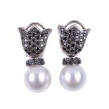 A pair of South Sea cultured pearl and diamond earrings