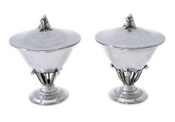 Georg Jensen, a pair of Danish silver comports and covers