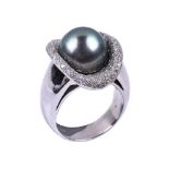 A Tahitian cultured pearl and diamond ring