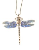 A 9 carat gold enamelled dragonfly pendant