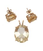 A pair of citrine ear studs and pendant