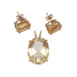A pair of citrine ear studs and pendant