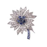 A sapphire and diamond cornflower brooch