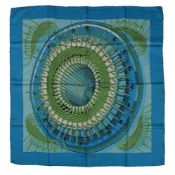 Hermès, Alternateur, a turquoise silk scarf