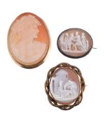 Three shell cameo brooches