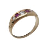 An early 20th century five stone ruby and diamond ring