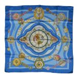 Hermès, Parmi Les Fleurs, Je Compte Les heures, a blue silk scarf