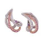 A pair of diamond and pink sapphire ear clips