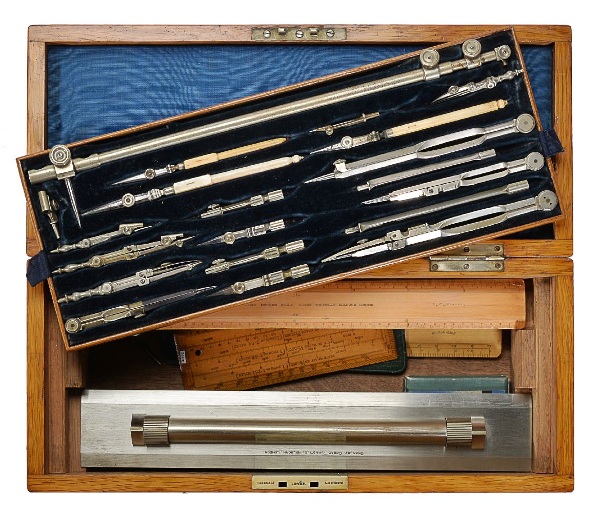 ϒ A late Victorian oak magazine of draughtsman’s drawing instruments