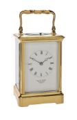 A French lacquered brass carriage clock with push-button repeat