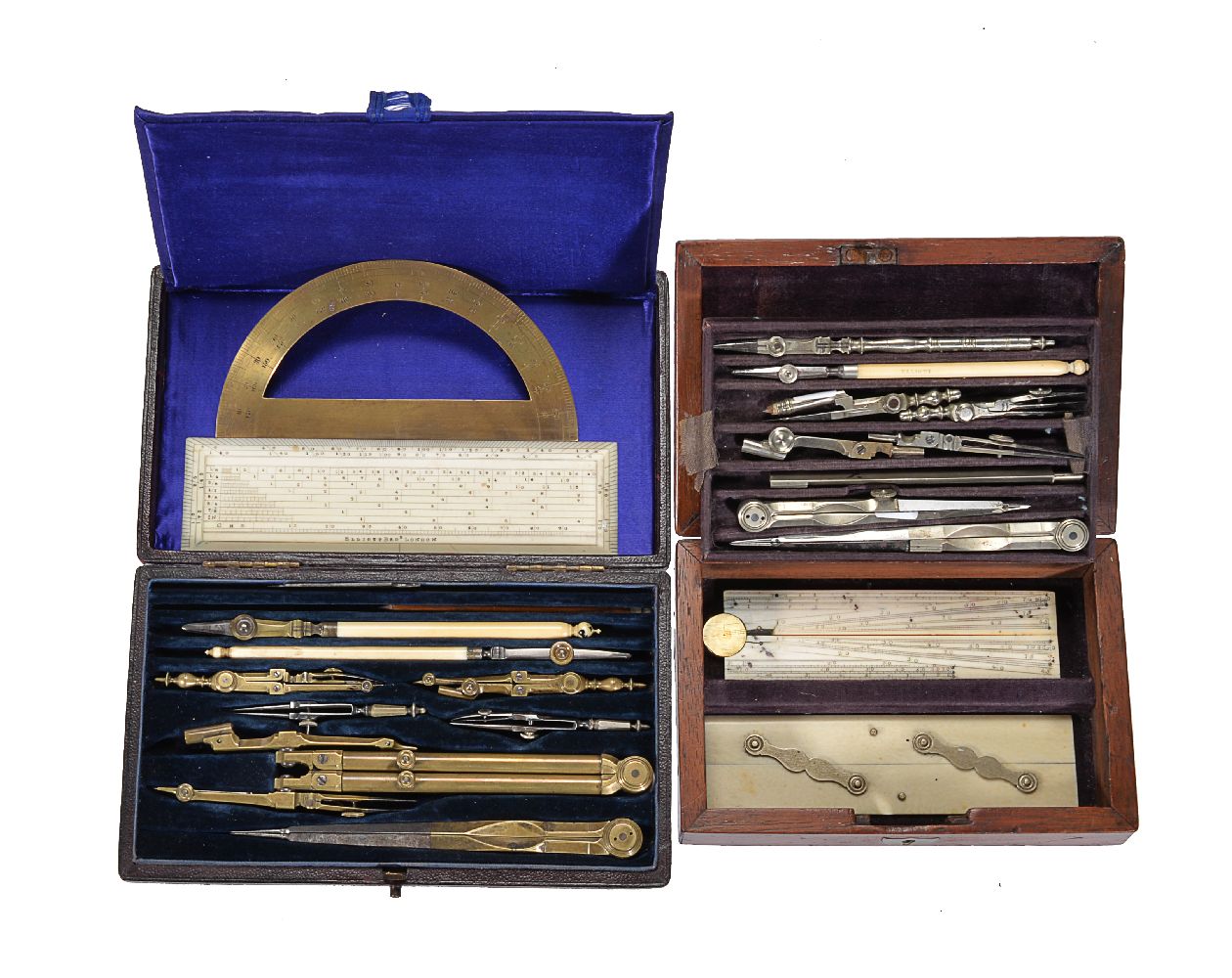 ϒ A Victorian mahogany cased set of drawing instruments