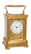 A French gilt brass carriage clock with push-button repeat