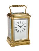 A French gilt brass brass gorge cased carriage clock with push-button repeat