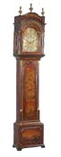 A rare George III scarlet japanned eight-day longcase clock with alarm