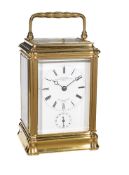 A fine French gilt brass brass gorge cased petit sonnerie striking carriage clock with push-button r