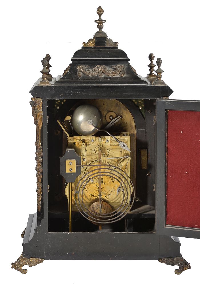 A large gilt brass mounted ebonised quarter chiming bracket clock - Image 2 of 2