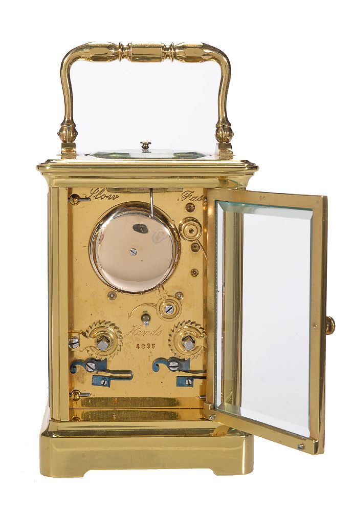 A French lacquered brass carriage clock with push-button repeat - Image 3 of 3
