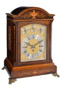 ϒ A late Victorian inlaid rosewood quarter chiming bracket clock