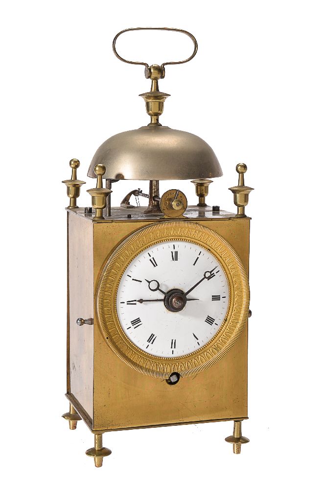 A French gilt and lacquered brass ‘Capuchine’ alarm timepiece