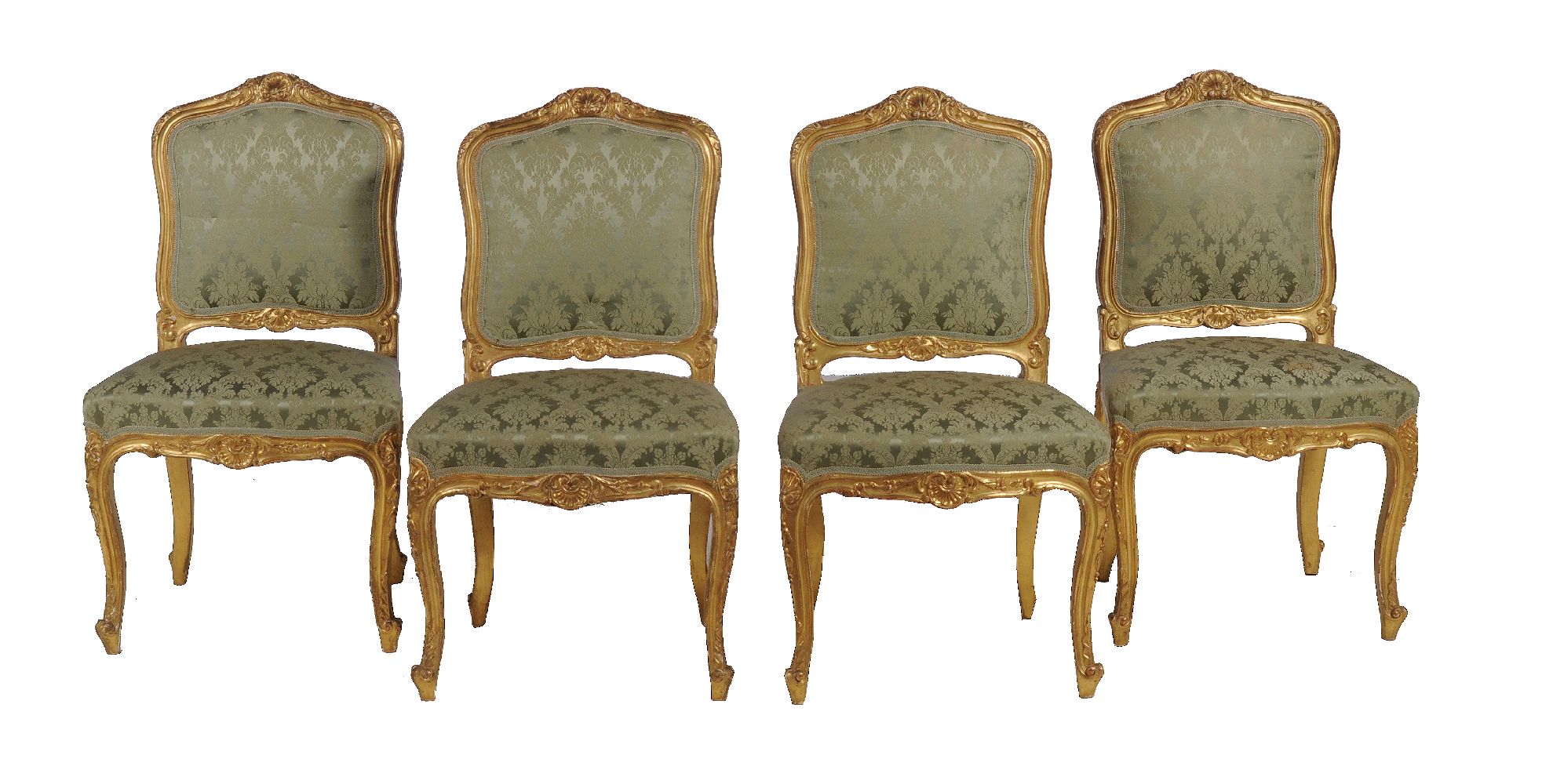 A set of four carved giltwood side chairs in Louis XV style