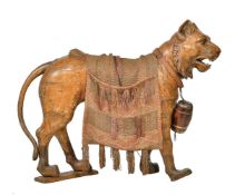 A Continental carved and stained wood model of a tiger