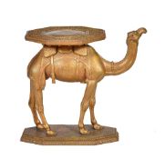 An Anglo-Indian carved and gilded teak occasional table modelled with a standing camel