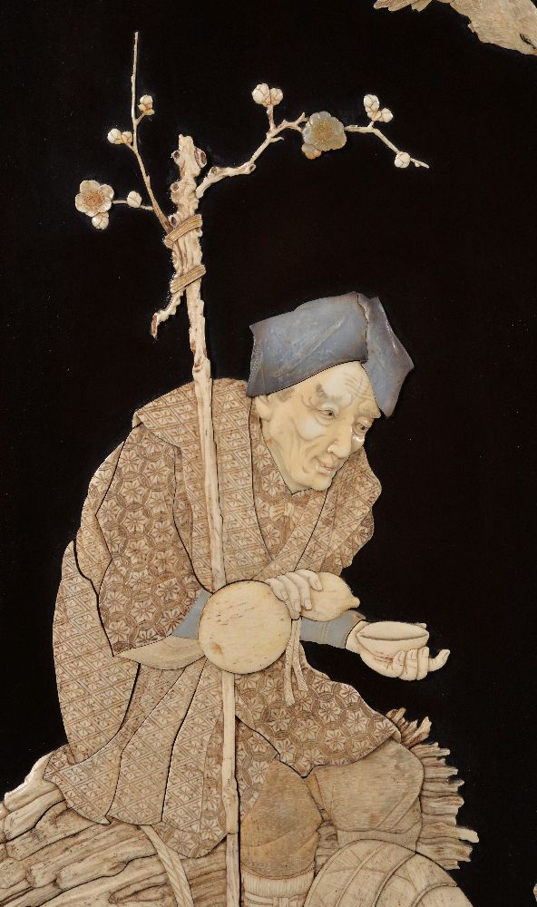 ϒ A Japanese Inlaid Lacquered Wood Panel - Image 3 of 5