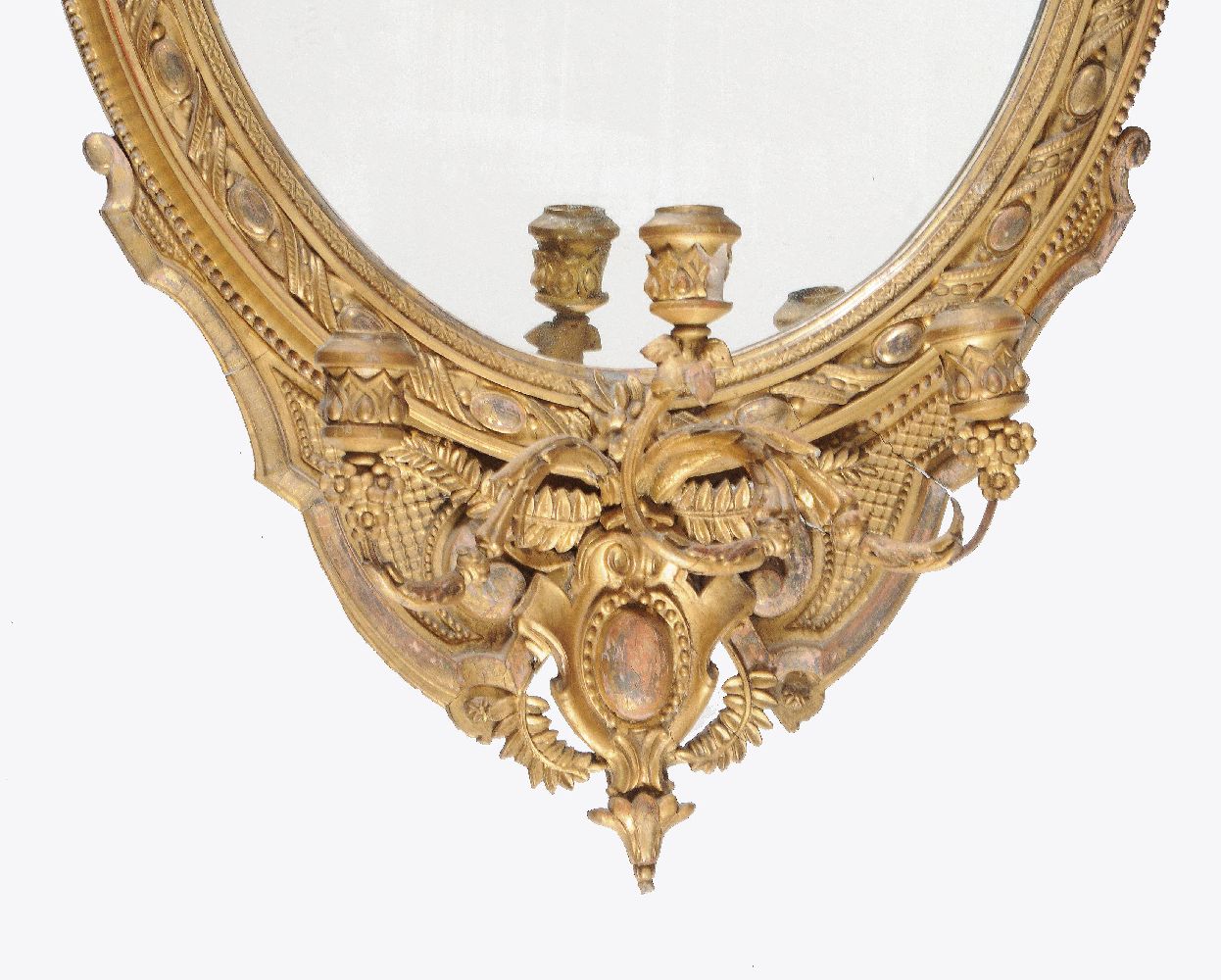 A Victorian oval giltwood and composition girandole wall mirror - Image 3 of 4