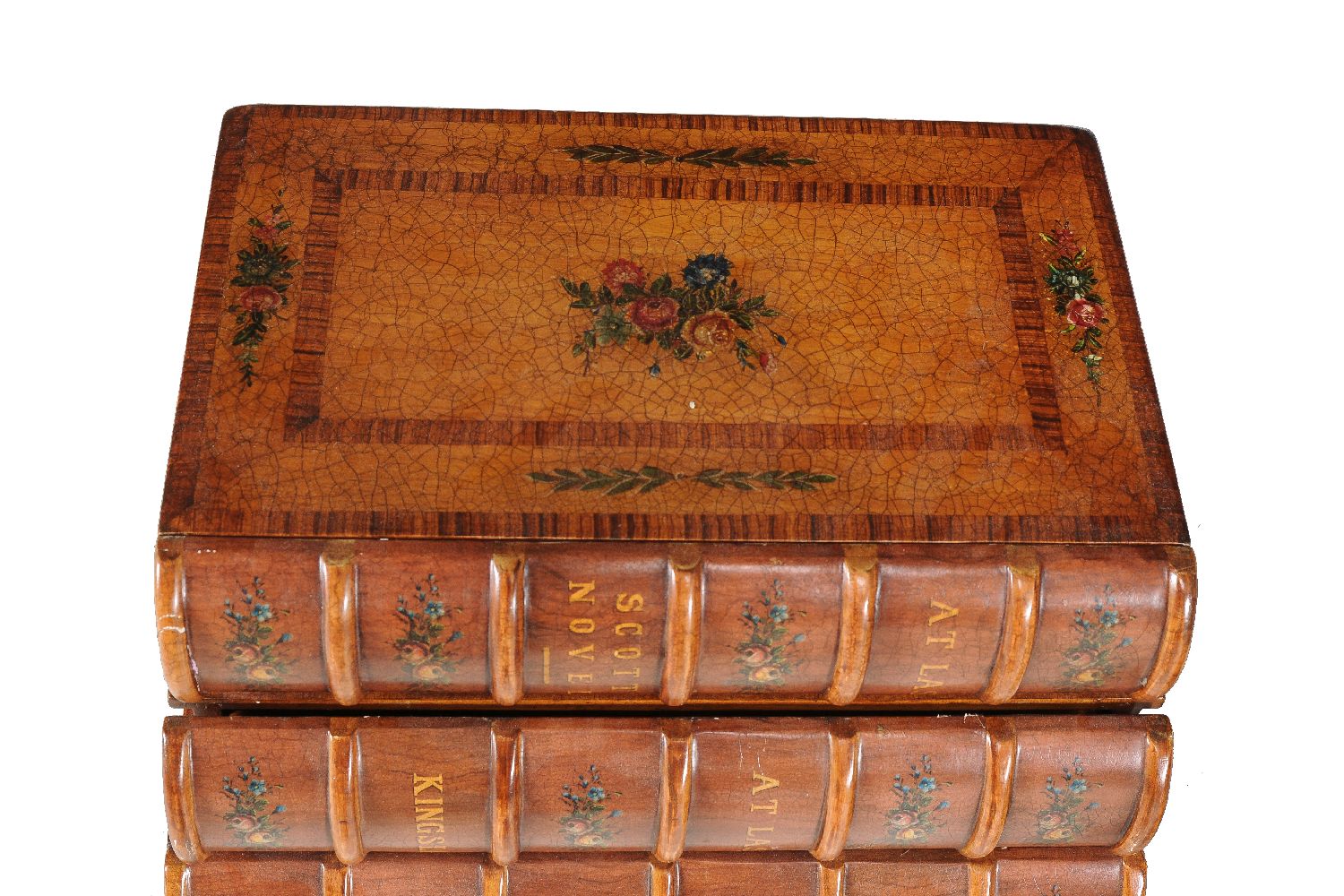 A pair of bedside chests in the form of six false book bindings - Image 3 of 5